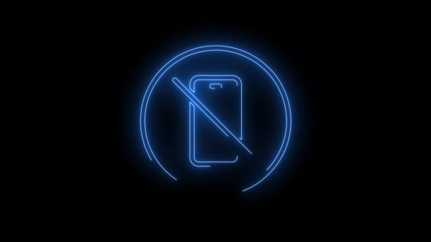 Видеозапись Синего Сияния Смартфона Выключите Неоновую Иконку Мобильного Телефона Зацикленные — стоковое видео