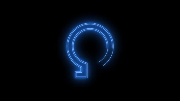 蓝色发光欧米茄字母霓虹灯图标的视频镜头 在黑色背景上抽象的环形霓虹灯线 未来的激光背景 无缝圈 4K视频 — 图库视频影像
