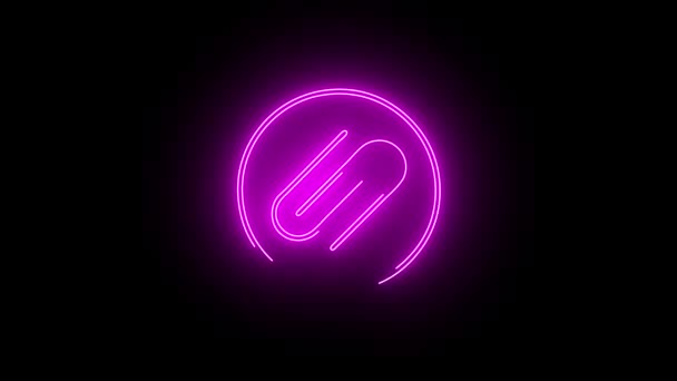 Video Pink Glowing Paper Clip Icona Neon Linee Neon Loop — Video Stock