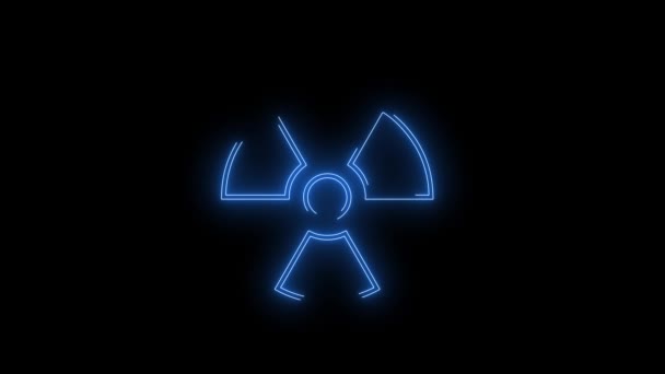 Parlayan Radyoaktif Nükleer Ikonun Video Görüntüleri Siyah Arkaplan Üzerindeki Neon — Stok video