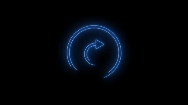 青い光る右のネオン アイコンのビデオ映像 ブラックバックのネオンライン抽象化 未来的なレーザーの背景 シームレスループ ビデオ — ストック動画