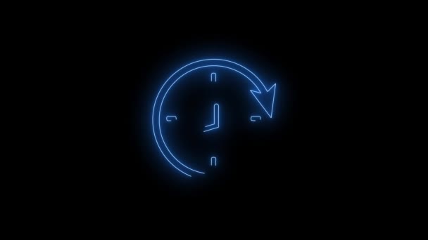 Video Blue Glowing Time Icona Neon Freccia Linee Neon Loop — Video Stock