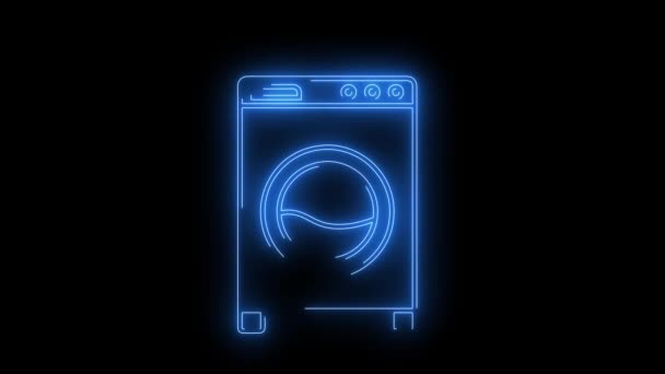 光る洗濯機のアイコンのビデオ映像 ブラックバックのネオンライン抽象化 未来的なレーザーの背景 シームレスループ ビデオ — ストック動画