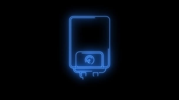 Videofelvétel Izzó Vízmelegítő Ikonról Looped Neon Lines Elvont Fekete Alapon — Stock videók