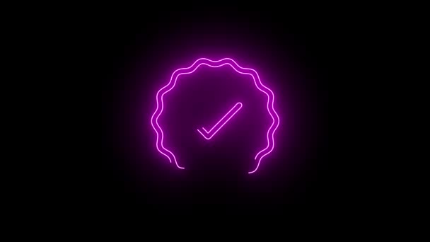 Видеосъемка Розового Светящегося Значка Verified Approved Certified Badge Neon Icon — стоковое видео