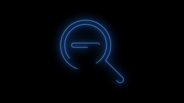 Videomaterial Von Blue Glühend Zoom Aus Lupe Neon Symbol Looping — Stockvideo
