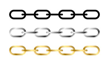 Zincir çerçeve simgeleri siyah, gümüş ve altın koleksiyonu yapar. Vektör illüstrasyonu