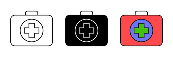 İlk Yardım Çantası ikonu koleksiyonu izole edilmiş ve renkli versiyonu. Grafik ve web tasarım koleksiyonu logosu için Aid Kit sembol şablonu. Vektör illüstrasyonu