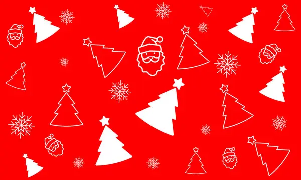Basit bir Noel arkaplanı, zarif simgeler minimalist tarzda. Mutlu yıllar, afiş. Kar taneleri, dekorasyonlar ve Xmas ağaçları. Vektör illüstrasyonu