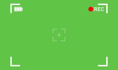 Kameranın odaklanma ekranı. Chromakey modern dijital video kamera odaklı ekran. Görüntü bulucu kamera kaydı. Yeşil ekran. Vecor illüstrasyonu