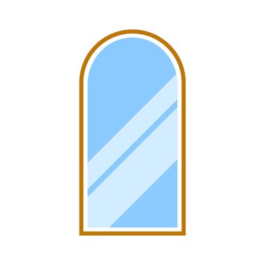 Yer aynası mavi sembol. Tam boy seçeneği. Banyo için suç ortağı. Modern ev mobilyası mağazası. Renkli resim. Vektör illüstrasyonu