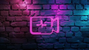 Pink 'in parıldayan video görüntüleri yeni video ekle ya da duvara neon film ikonu yükle. Siyah arkaplanda Neon çizgileri soyut. Laser Pictogram animasyonu. Kusursuz döngü.
