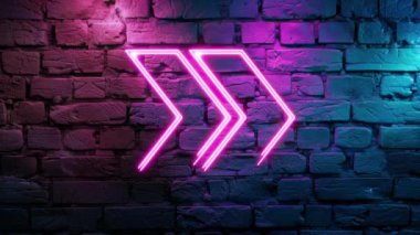 Duvarda Pembe Ok 'un bir sonraki neon ikonunun video görüntüleri. Siyah arkaplanda Neon çizgileri soyut. Laser Pictogram animasyonu. Kusursuz döngü.