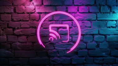 Tuğla duvarda Pembe Parlayan Cast ve Ekran neon ikonunun video görüntüleri