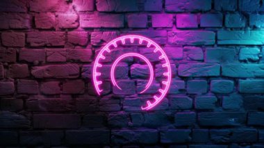 Duvarın arka planında parlayan Pembe Araba Tekerleği ikonunun video görüntüleri. Siyah arkaplanda Neon çizgileri soyut. Laser Pictogram animasyonu. Kusursuz döngü