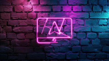 Tuğla duvar arka planında parlayan Pembe Araba GPS navigasyon ikonunun video görüntüleri. Siyah arkaplanda Neon çizgileri soyut. Laser Pictogram animasyonu. Kusursuz döngü.