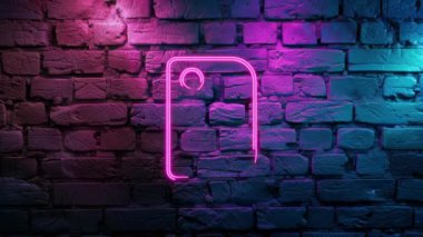 Duvarda Pembe Bowl 'un ışıldayan neon ikonunun video görüntüleri var. Siyah arkaplanda Neon çizgileri soyut. Laser Pictogram animasyonu. Kusursuz döngü