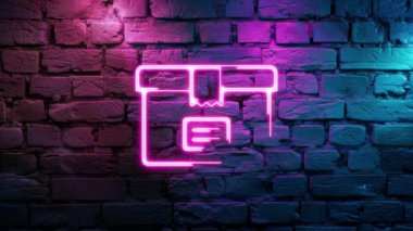 Duvarda Pembe Parlayan Kutu Neon ikonunun video görüntüleri var. Siyah arkaplanda Neon çizgileri soyut. Laser Pictogram animasyonu. Kusursuz döngü