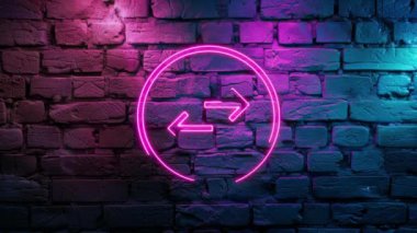 Duvarda Pembe Işıldayan Okun Neon ikonunun video görüntüleri. Siyah arkaplanda Neon çizgileri soyut. Laser Pictogram animasyonu. Kusursuz döngü