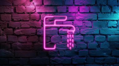Duvardaki Pembe Musluk Simgesi simgesi neon ikonunun video görüntüleri. Siyah arkaplanda Neon çizgileri soyut. Laser Pictogram animasyonu. Kusursuz döngü