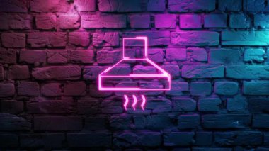 Duvarda Pembe Icon neon ikonunun parlayan video görüntüleri. Döngülenmiş Neon soyut çizgileri. Lazer Pictogram animasyonu. Kusursuz döngü. 4k video.