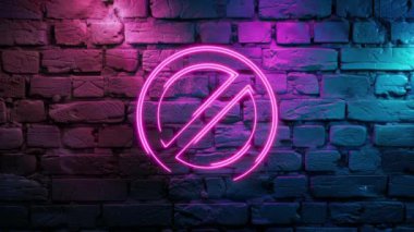 Duvarda Pembe Parıltı İzin Verilmiyor, Duvarda Neon Simgesini Durdur simgesinin video görüntüleri. Döngülenmiş Neon soyut çizgileri. Lazer Pictogram animasyonu. Kusursuz döngü. 4k video.