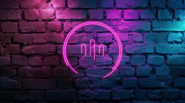 Pembe Parlayan Müzik 'in video görüntüleri, tuğla duvar arka planında Icon Neon ikonu kaydı. Döngülenmiş Neon soyut çizgileri. Lazer Pictogram animasyonu. Kusursuz döngü. 4k video.