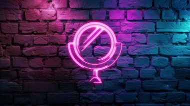 Duvarda Pembe Parlayan Ayna Fırını ikon neon ikonunun video görüntüleri var. Döngülenmiş Neon soyut çizgileri. Lazer Pictogram animasyonu. Kusursuz döngü. 4k video.