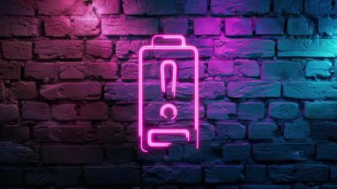 Duvarda Pembe Parlayan Düşük Şarjlı Simge Neon ikonunun video görüntüleri. Döngülenmiş Neon soyut çizgileri. Lazer Pictogram animasyonu. Kusursuz döngü. 4k video.