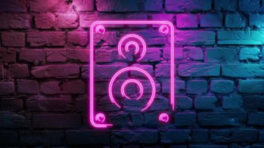 Duvardaki Pembe Kutu Simgesi 'nin neon ikonunun video görüntüleri. Döngülenmiş Neon soyut çizgileri. Lazer Pictogram animasyonu. Kusursuz döngü. 4k video.