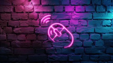 Duvardaki Pembe Kablosuz Fare Simgesi 'nin video görüntüleri. Döngülenmiş Neon soyut çizgileri. Lazer Pictogram animasyonu. Kusursuz döngü. 4k video.