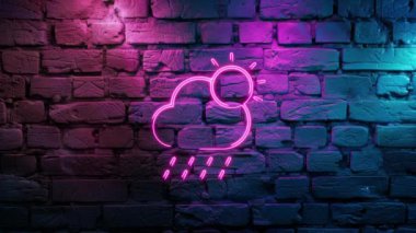 Duvardaki Pembe Hava İşareti Simgesi Neon 'un video görüntüleri. Döngülenmiş Neon soyut çizgileri. Lazer Pictogram animasyonu. Kusursuz döngü. 4k video.
