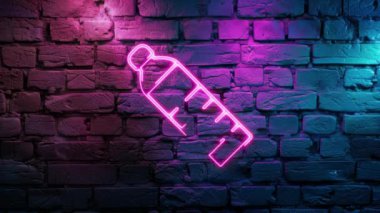 Duvardaki Pembe Su Şişesi Simgesi Neon 'un video görüntüleri. Döngülenmiş Neon soyut çizgileri. Lazer Pictogram animasyonu. Kusursuz döngü. 4k video.