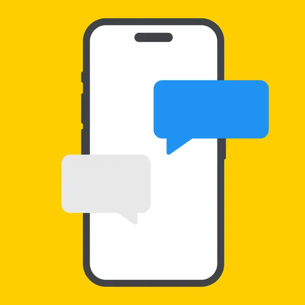 Akıllı Telefon sohbet şablonu, taklit baloncuklar. Akıllı telefon konseptiyle ilgili bir konuşma. Vektör İllüstrasyonu