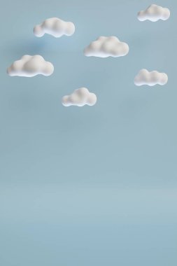 White cloud 3d cartoon in trendy style on blue background. 3d pastel render. Business cartoon icon. Isolated background. Modern realistic 3d design. Environment concept. Modern trendy design. 
