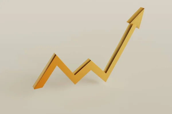 Modern gold arrow 3d, great design for any purposes. Growth chart sign. Business financial investment. Isolated background. 3d growth business icon. Internet information. Stock market investment.