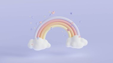Kapak tasarımı için 3D gökkuşağı. Soyut sanat geçmişi. 3 boyutlu resimleme. Yaz ışığı arka planı. Çizgi film pastel tarzı çok az. Soyut asgari sahne. Yaratıcı tasarım. 