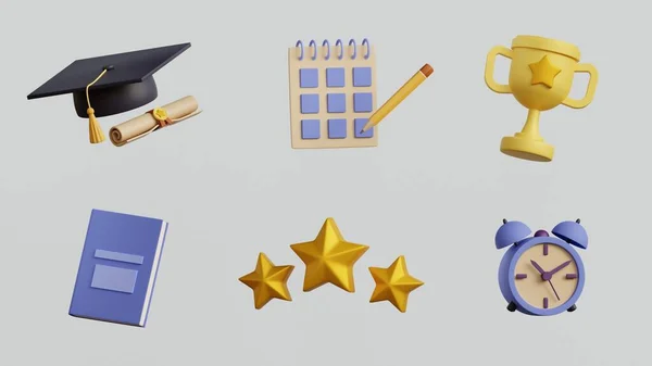Symbole Für Das Lernen Und Online Bildungsbanner Buch Uhr Abschlussmütze — Stockfoto