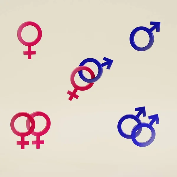 性別記号 男性と女性のサイン 3Dレンダリング図 — ストック写真