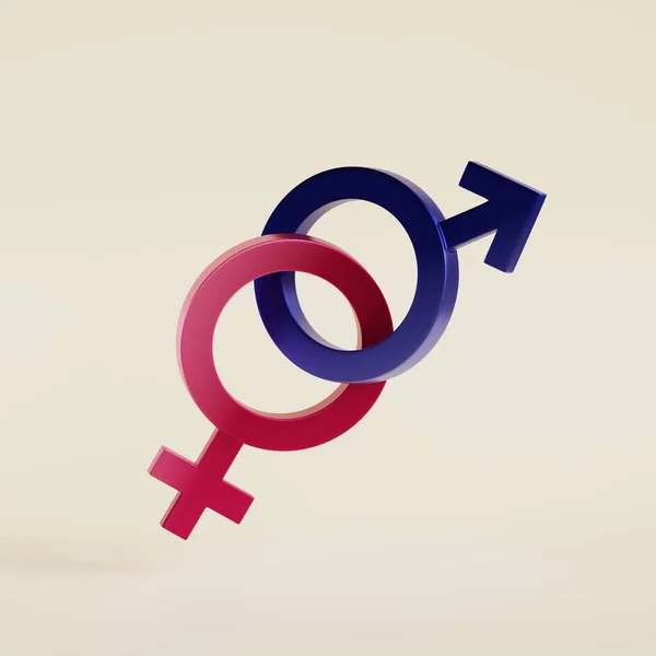 Male and female signs cartoon icon. Heterosexual relationship. 3d render illustration.