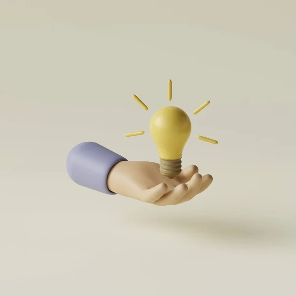 Мультяшна Рука Тримає Лампочку Концепція Бізнес Творчої Ідеї Ілюстрація Рендеринга — стокове фото