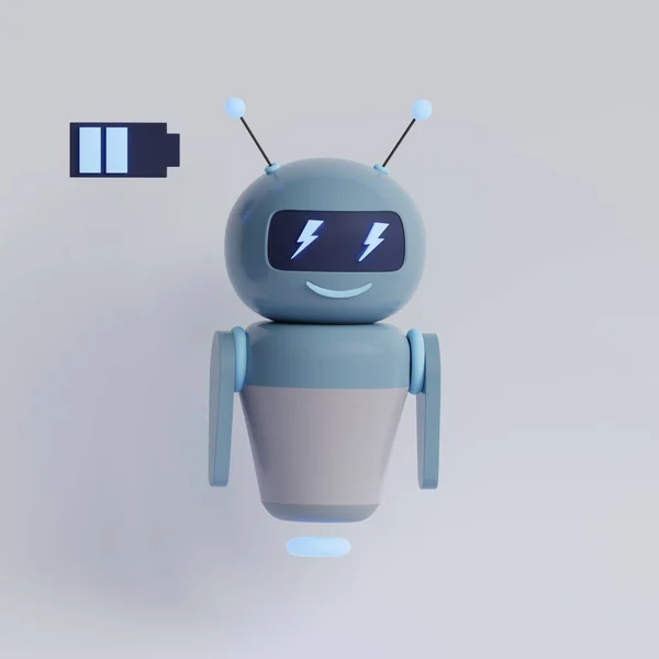 Cute Blue Robot Charging Render Illustration — Stock Photo, Image