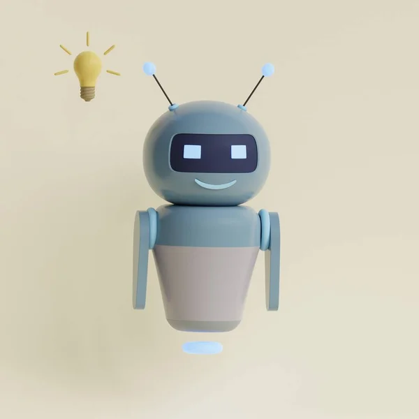 Robot Con Lampadina Idea Metafora Illustrazione Rendering — Foto Stock