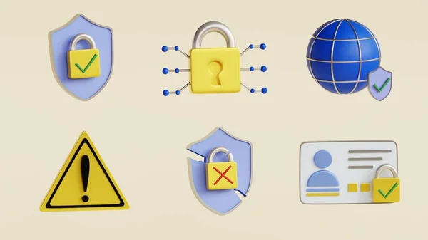 Set Icone Sicurezza Illustrazione Rendering — Foto Stock