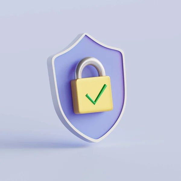 Proteção Privacidade Digital Escudo Com Cadeado Marca Verificação Renderizar Ilustração — Fotografia de Stock