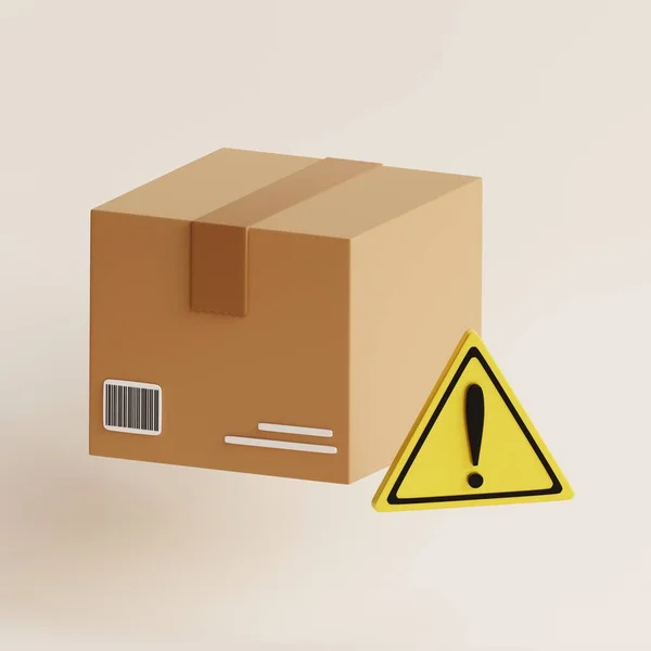 Kotak Paket Pengiriman Dengan Tanda Peringatan Kotak Paket Tanda Paket — Stok Foto