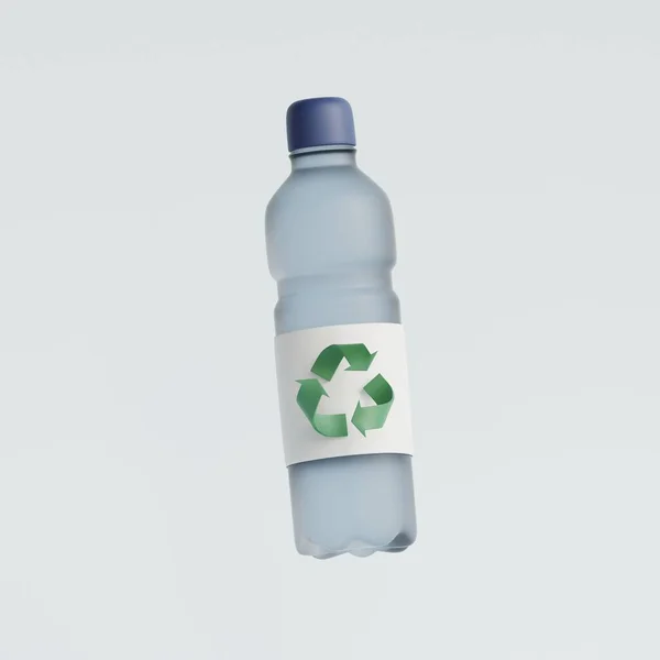 可回收塑料瓶 带有可回收材料标志 3D渲染说明 — 图库照片