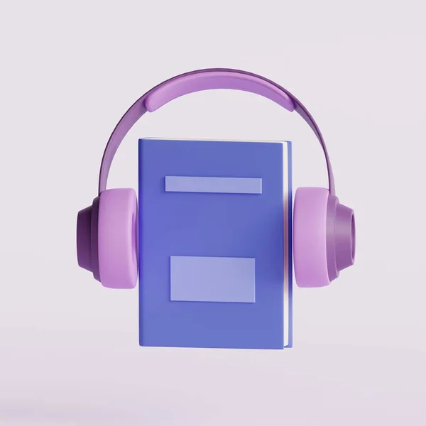 Book Headphones Cartoon Style Concept Listening Audiobooks Render Illustration — Stock Photo, Image
