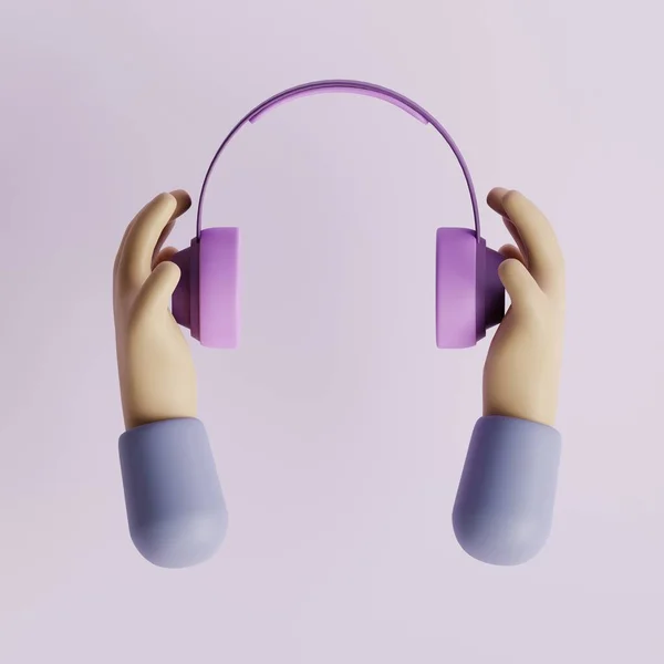 Cartoon Hands Holding Headphones Render Illustration — Stock Photo, Image