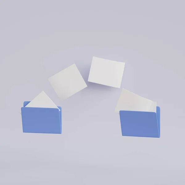 Голубые Компьютерные Папки Незаполненными Документами Скопируйте Файлы Трехмерная Иллюстрация — стоковое фото